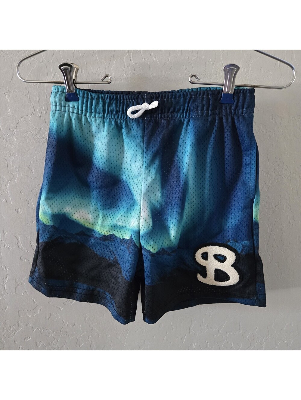 BKTSQD Shorts Youth Large 8-9 Blue Mesh Star Print Basketball Drawstring Waist